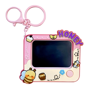 Adorable pink cartoon bee drawing board keychain featuring cute honey theme 3D decorations.