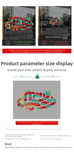 Macro detail of UV-printed Merry Christmas static window stickers with sizing specifications