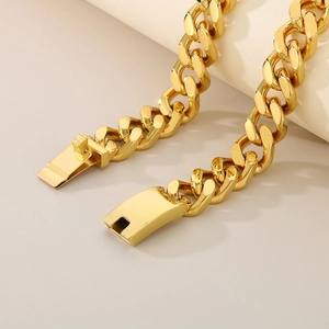 Bracelet gourmette 13mm doré avec fermoir à boîte robuste en acier inoxydable poli