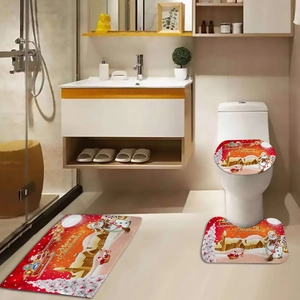 Three-piece festive Christmas bathroom set with snowman and Merry Christmas pattern