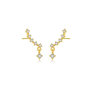 Elegant s925 silver gold-plated wave stud earrings with sparkling cubic zirconia accents