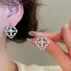 Gothic sterling silver cross earrings with sparkling zircon stones in a vintage design