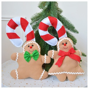 Set of plush gingerbread figures and candy canes for festive Christmas tree hanging decor