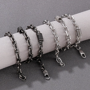 Men's vintage biker necklaces in black and silver steel with spring link and snap hooks