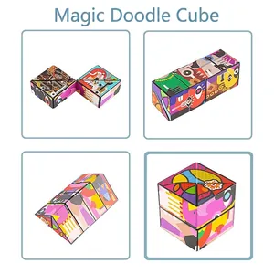 Detail view showing four folding geometric shapes of the 3D infinite cube with graffiti art