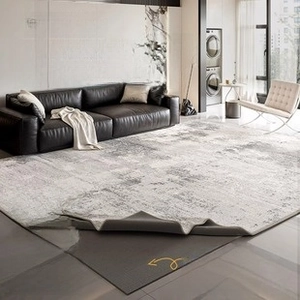 Detail view of the two-layer detachable marble pattern rug for modern living rooms