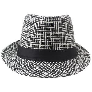 Classic breathable straw jazz fedora hat with black ribbon for sun protection on beach