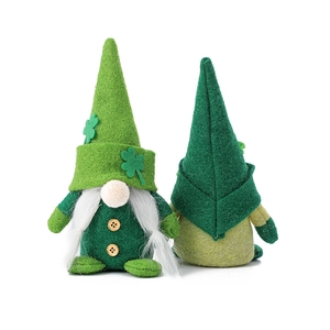 St. Patrick's Day green gnome plush with shamrock hat and white beard festival decor