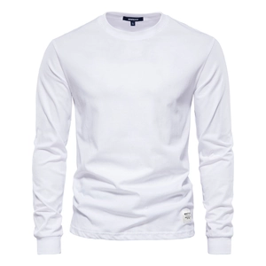 Classic white long sleeve cotton T-shirt featuring a crew neck and clean minimalist design
