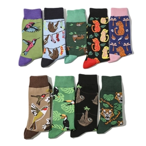 Animal Print Crew Socks Cotton Blend Knitted Sloth Tiger Hummingbird Tropical Nature Novelty Fashion For Men Women