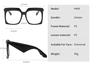 Detailed size specifications for oversized butterfly square frame glasses with dimensions