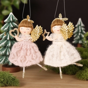Pink and white lace ballerina angel ornaments for festive Christmas tree decoration