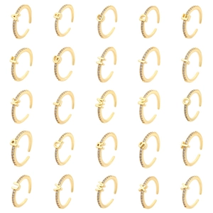 Adjustable 14K gold plated initial rings with zircon stones for women and girls