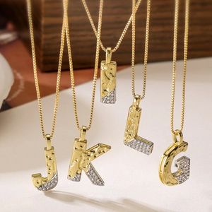 Gold plated necklaces with sparkling zircon initial letters G, I, J, K, L on thin chains