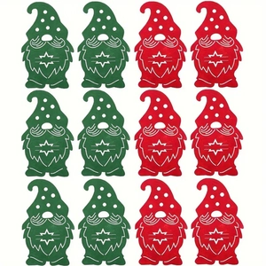 Layout a matrice di portaposate a forma di gnomo natalizio in feltro rosso e verde, 12 pezzi
