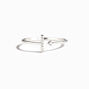 Minimalist S925 sterling silver open ring with geometric T-shape zircon stones