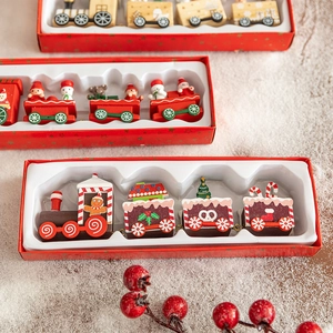 Christmas wooden train miniatures set for holiday desktop decor and festive gifting