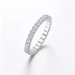 S925 Argento Sterling Moissanite Eternità Anello per Donna Taglio Rotondo D Colore Pave Set Minimalista Moda Gioielli Anello