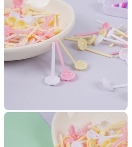 Miniature long-handle plastic spoons in pastel colors for dollhouse kitchen accessories