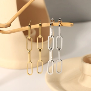 Fashionable 18K gold and silver stainless steel chain link drop earrings for women