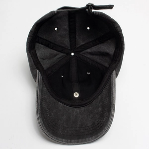 Washed grey cotton baseball cap with cute cat ears and adjustable metal buckle strap
