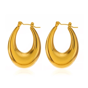 Minimalist gold teardrop earrings in polished stainless steel with u-shaped hollow design