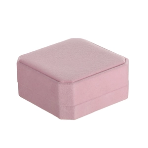 Octagonal pink velvet jewelry box for bracelets and bangles on a white background