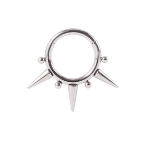 G23 titanium nose ring with spikes and beads in silver punk style on white background