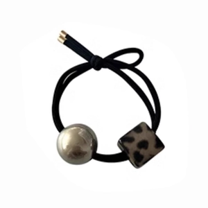 Tortoiseshell pearl hair tie with high elastic rubber band and silver metal ball