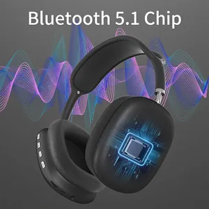 P9 Air Max matte black wireless Bluetooth 5.1 over-ear headphones with mesh ear cups