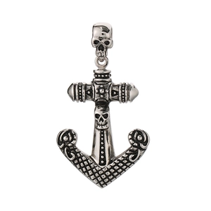 Vintage Punk Edelstahl Piraten Anker Totenkopf Anhänger für Herren in Silberoptik