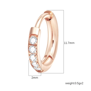 Classic rose gold stainless steel hoop earrings with clear cubic zirconia inlay