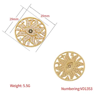 18K gold plated sunflower evil eye heart pendant with sparkling white cubic zirconia