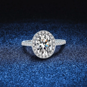 Luxury 925 Sterling Silver Moissanite Ring For Women Oval Halo Wedding Engagement Ring Bridal Jewelry Gift