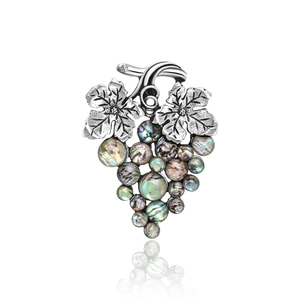 Vintage Alloy Abalone Shell Grape Brooch Pin Antique Silver Fruit Shape Corsage For Women Men Fashion Jewelry Accessories Gift