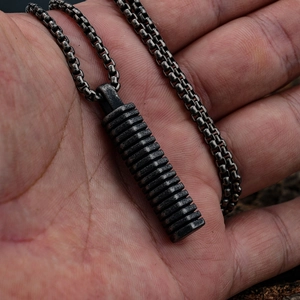 Vintage Viking style stainless steel cylinder totem pendant necklace for men