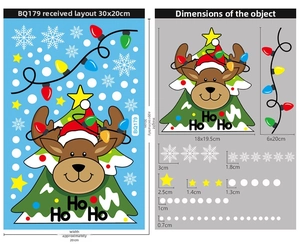 Detailed size specifications for Christmas elk and tree static window stickers decoration