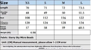 Size chart showing measurements in centimeters for the fashion short coat outerwear