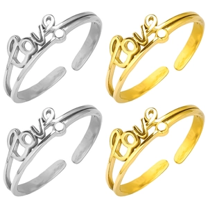 Minimalist Stainless Steel LOVE Letter Open Ring Adjustable Personalized Script Font Initial Finger Ring Jewelry For Women