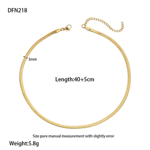 Detail view of 3mm wide 18K gold-plated stainless steel flat snake bone necklace