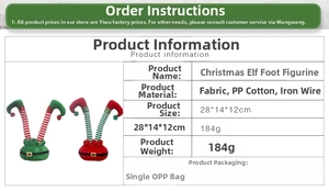 Detailed size and material specs for Christmas upside down elf leg ornaments with fabric