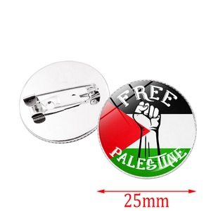 Free Palestine flag badge with power fist emblem and 25mm metal pin button backing