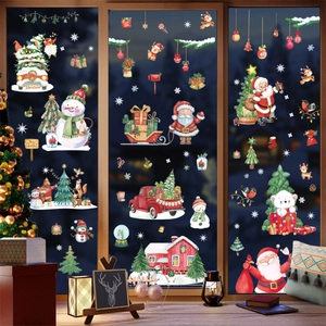 Aquarell Weihnachtsmann Rentier statische Fensteraufkleber für festliche Party Deko