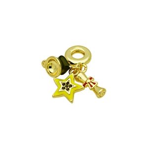 Macro detail of gold-plated graduation charms with mortarboard and diploma scroll