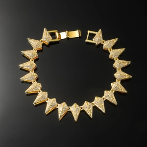 Men's hip hop gold iced-out Cuban bracelet with geometric links and sparkling crystals