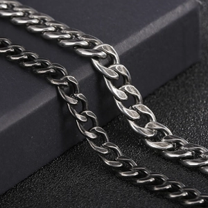 Vintage stainless steel Cuban link chain necklace with matte black distressed finish