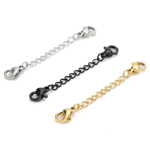 Stainless steel curb link chain extenders with lobster clasps in gold silver and black