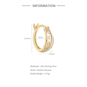 Detailed dimension guide for S925 sterling silver star earring with AAAAA zirconia stones