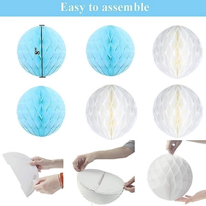 Guide d'assemblage pas à pas pour boules alvéolées en papier bleu et blanc de 8 pouces