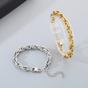 Minimalist 18k gold and silver thick twisted chain bracelet with lobster clasp for unisex